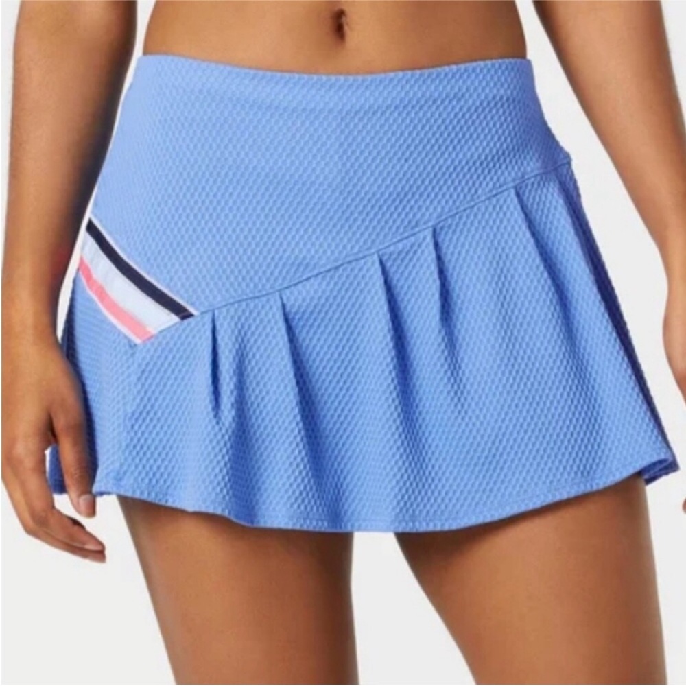 Lucky in Love Skort Women L Blue Stripe Pleated Tennis Golf Active Skirt Resort